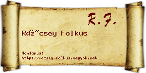 Récsey Folkus névjegykártya